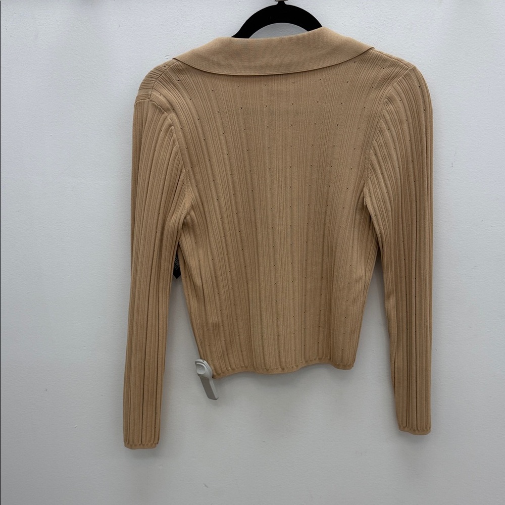 Sandro Tan Ribbed Button-Up Cardigan - Picture 2 of 6